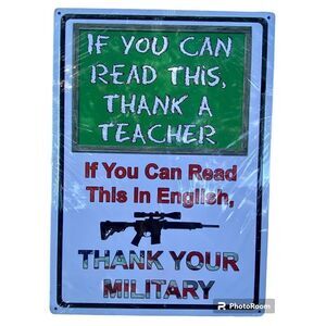 NWT NEW “THANK YOUR MILITARY” Metal Tin Sign Plaque Rustic Iron Store